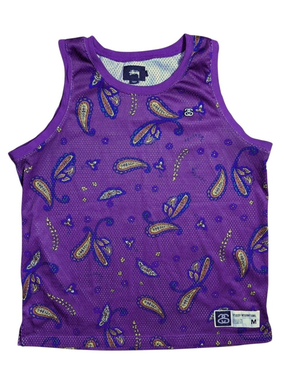 Stussy Paisley Mesh Jersey Tank Top Mens M Surf Skate Beach Summer Streetwear